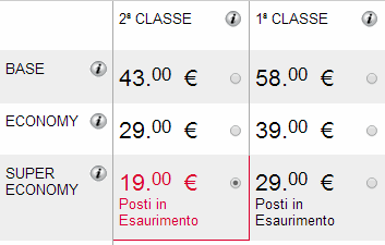 prezzi trenitalia Frecciaragento roma napoli
