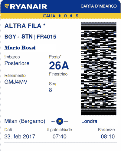 carta di imbarco Ryanair