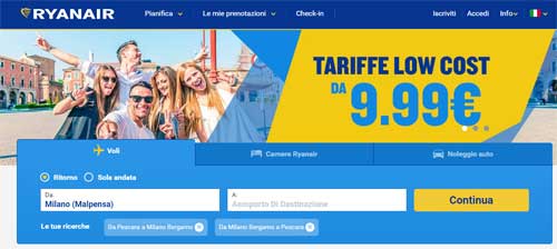 homepage sito Ryanair