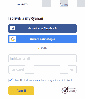 iscrizione Ryanair