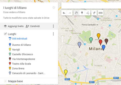 Mappa luoghi di Milano.