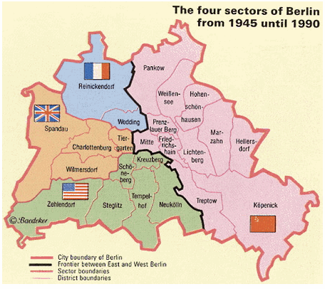 mappa muro di Berlino con regioni