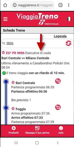 posizione carrozza trenitalia con viaggia treno