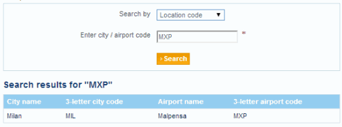 Ricerca aeroporto e città partendo dal codice