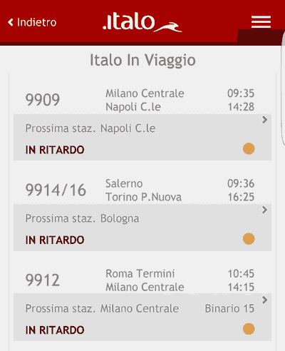 Stato e ritardi treni app Italo