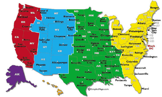 Mappa fusi orari USA