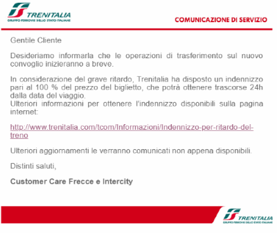 rimborso totale per treno fuori uso